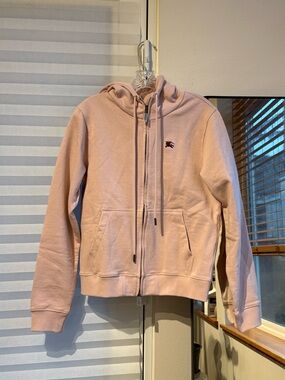 Light Pink Zip-Up Hoodie with Embroidered Logo Burberry look-alike